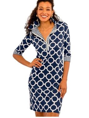 Gretchen Scott Designs Navy and White Circle-Print Swim Cover-Up Dress
